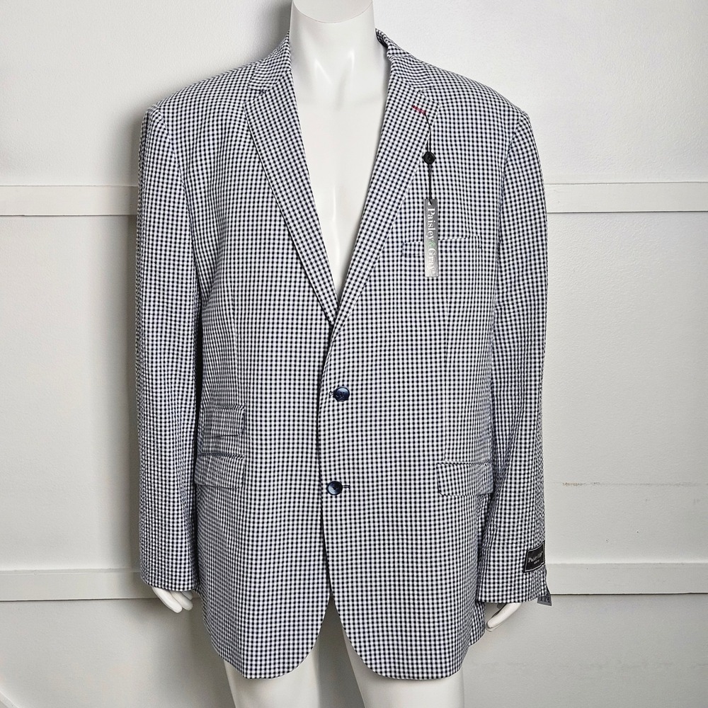 Paisley & Gray Mens Slim Fit Gingham Seersucker 54R Blazer Navy Sport Coat NEW